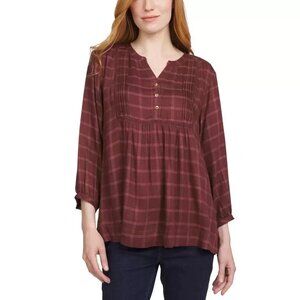 Wrangler Ladies Plaid 3/4 slv Elastic Cuffs Lightweight Top sz S (4-6)